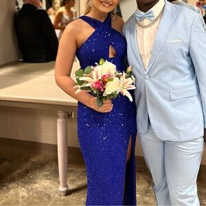 Sherri Hill blue halter prom dress size 6